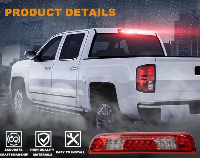 GPLUS LED Third Brake Light, Compatible with Chevy Silverado/GMC Sierra 1500/2500HD/3500 2014-2018 Rear 3RD Cargo Led Tail Lamps (Red Clear Lens Chrome Housing) Tercera Luz De Freno - Image 3